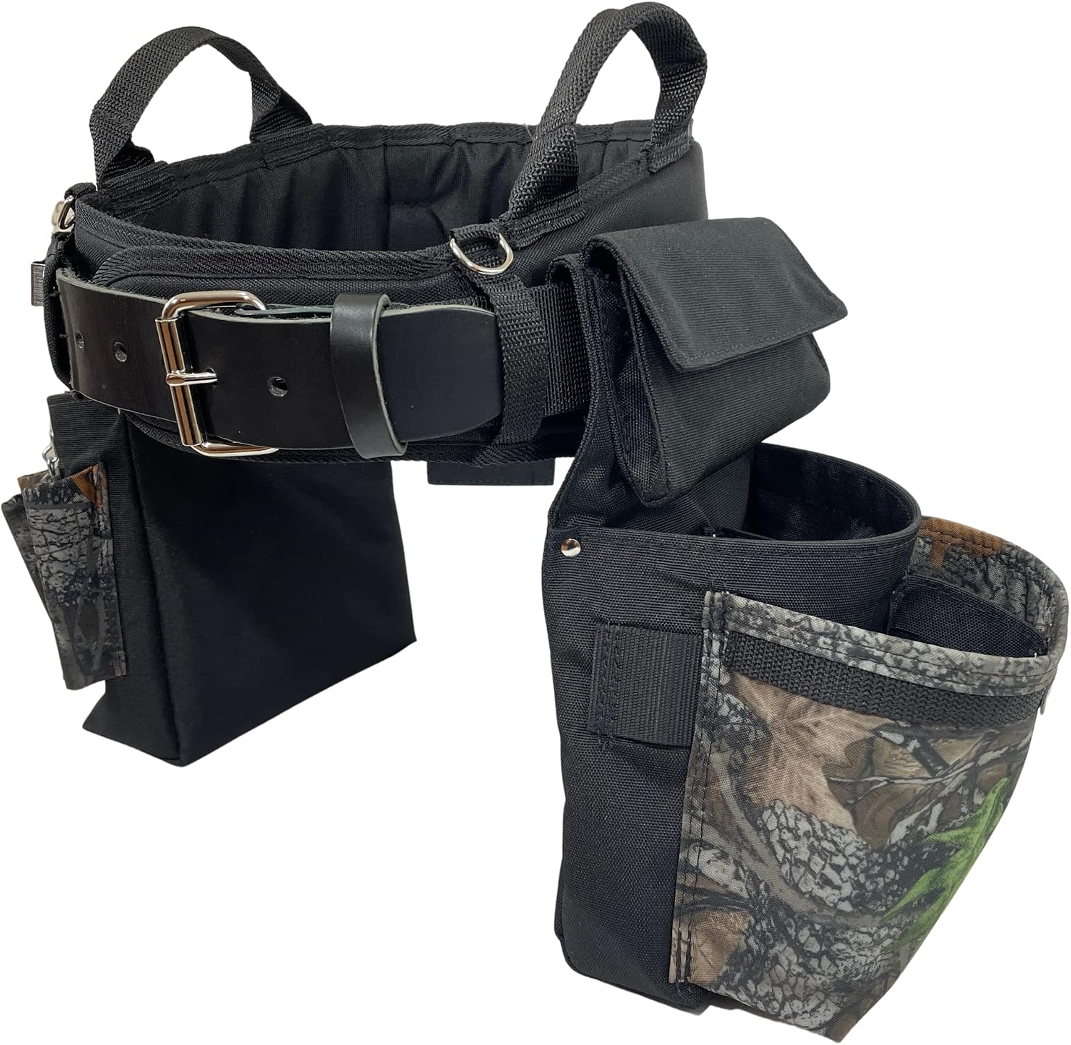 BOULDER BAG Ultimate Electrician's MAX Combo with Comfort Back Support Tool Belt, Leather Belt Buckle, Heavy Duty Tool Belt, Camo - Backwoods, (Medium 28-32 Inch Waist), Made in USA