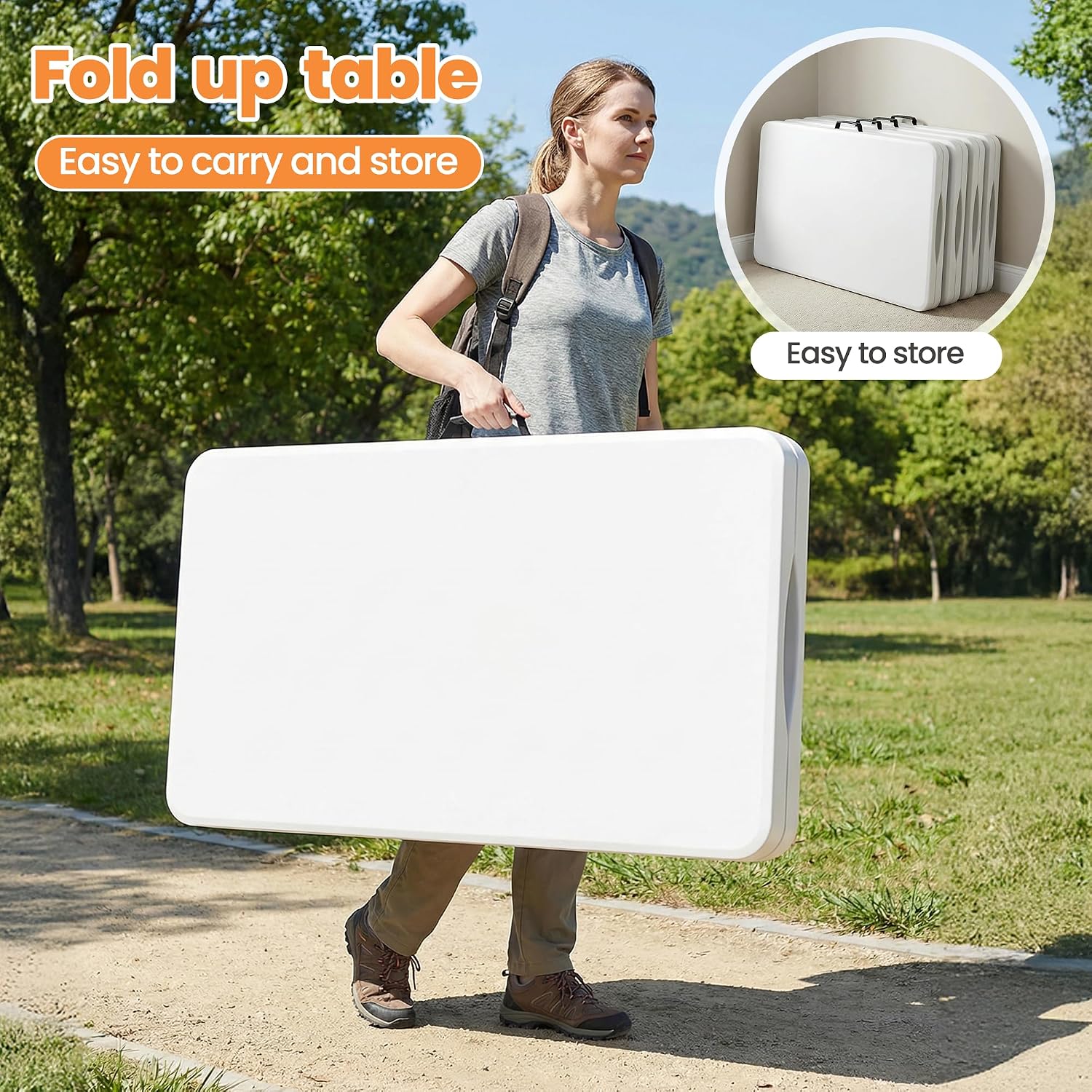 Bulk 6 Foot Foldable Table 10 Pack Heavy Duty Plastic Utility Table with Carrying Handle for Event Rental, Catering Business, Outdoor & Indoor Commercial Use