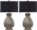 SAFAVIEH Lighting Collection Malaga Silver/ Black Rectangle Shade 30-inch Bedroom Living Room Home Office Desk Nightstand Table Lamp Set of 2 (LED Bulbs Included)