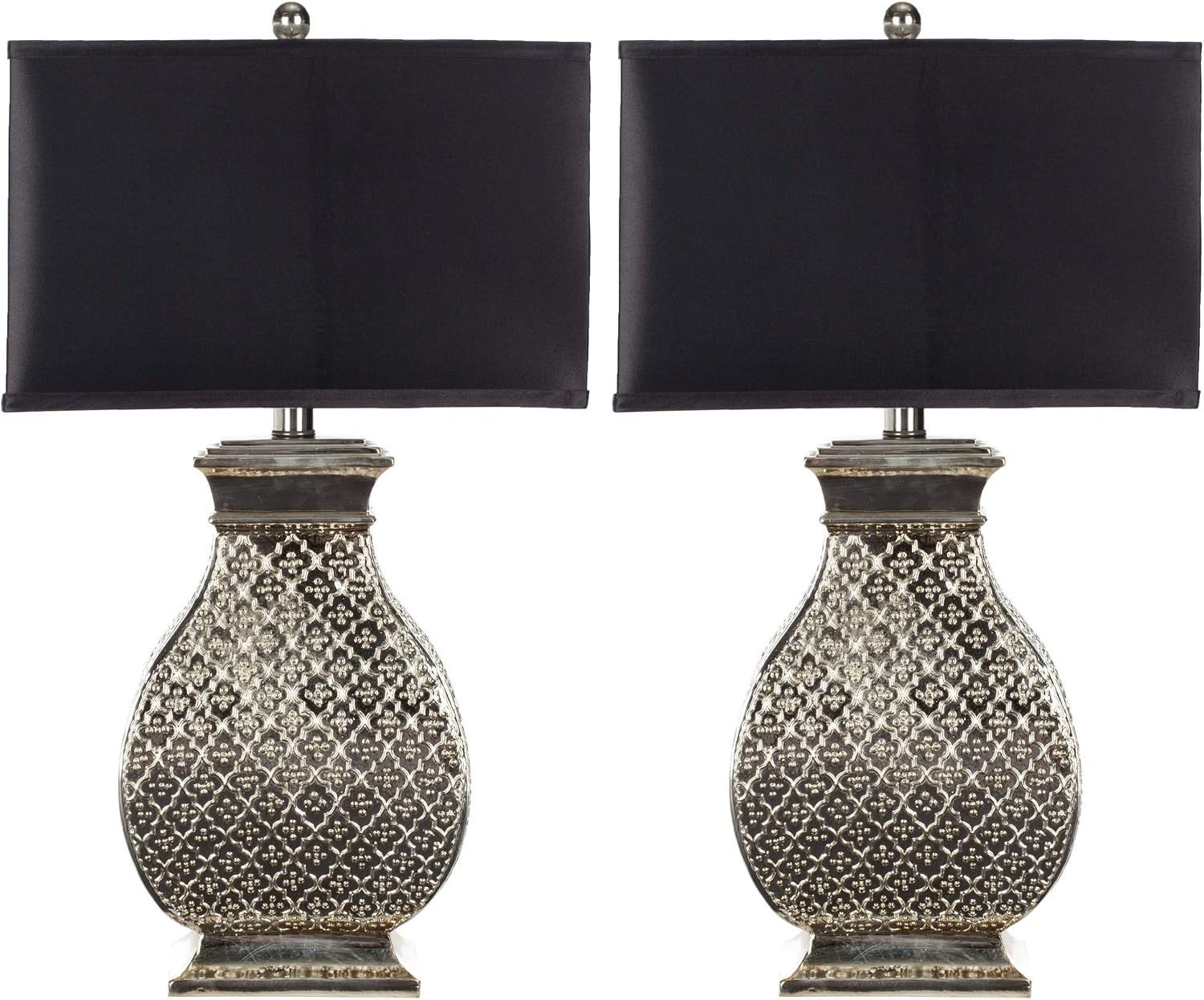 SAFAVIEH Lighting Collection Malaga Silver/ Black Rectangle Shade 30-inch Bedroom Living Room Home Office Desk Nightstand Table Lamp Set of 2 (LED Bulbs Included)