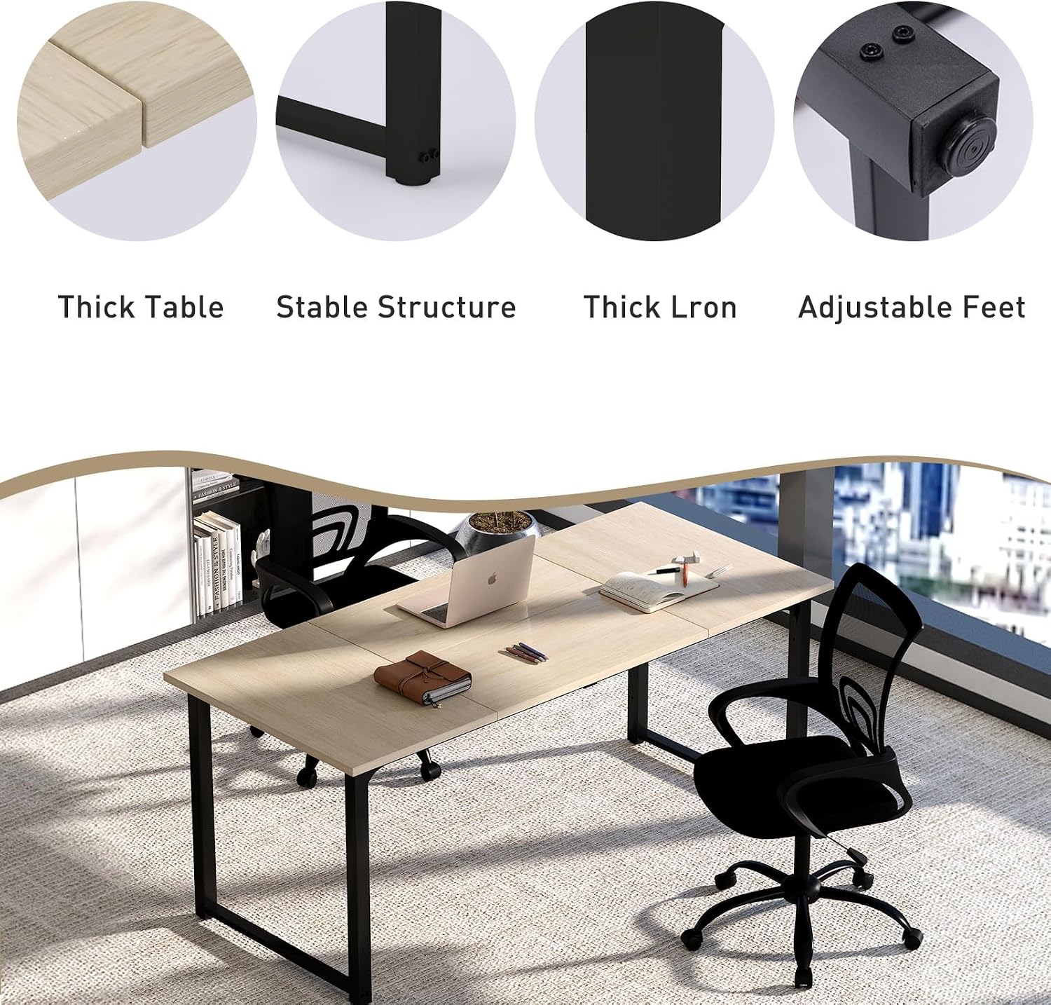 Bonzy Home 6FT Conference Table, 71' L x 32' W x 30' H Long Rectangle Meeting Table, Modern Seminar Table with Super Sturdy Metal Frame for Office, Natural