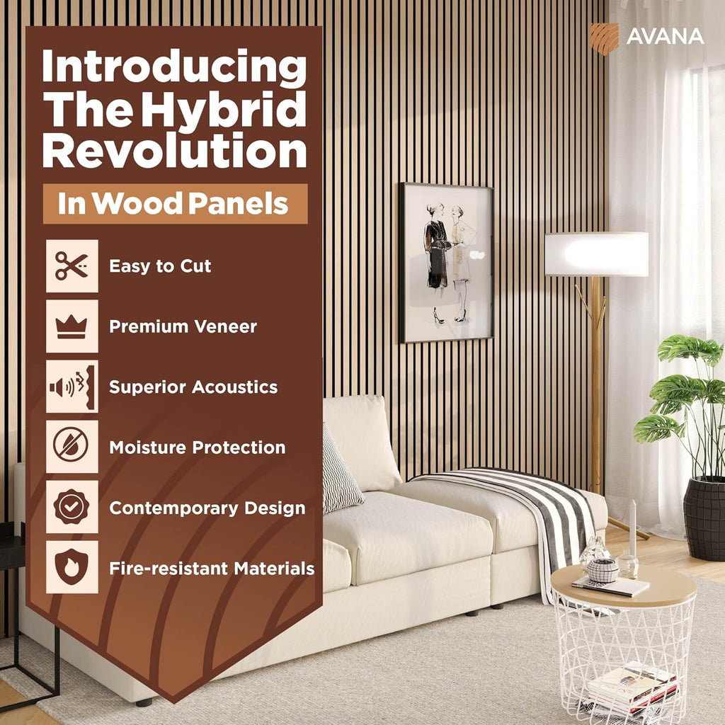 Avana Acoustic Wood Wall Panels – 93.2x11.25 Inch Panels – Fits 94x12 Layout – White Oak Acoustic Panels 4 PCs – Wall Panels for Interior Wall Decor for Homes, Offices – Design Wood Panels for Wall