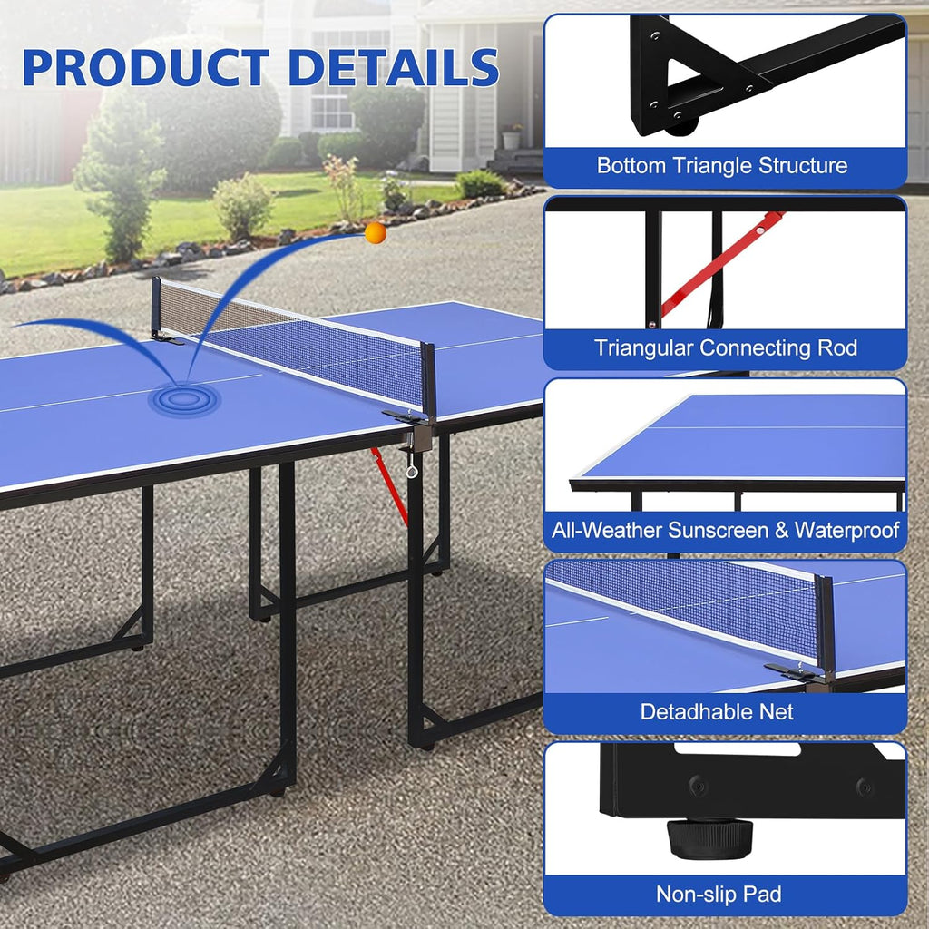 Foldable Ping Pong Table Portable 4.5FT/6FT/9FT Indoor MDF Table Tennis Table Multi-Purpose Family Game Table with Net, 2 Paddles and 3 Balls for Kid Teenager Adult