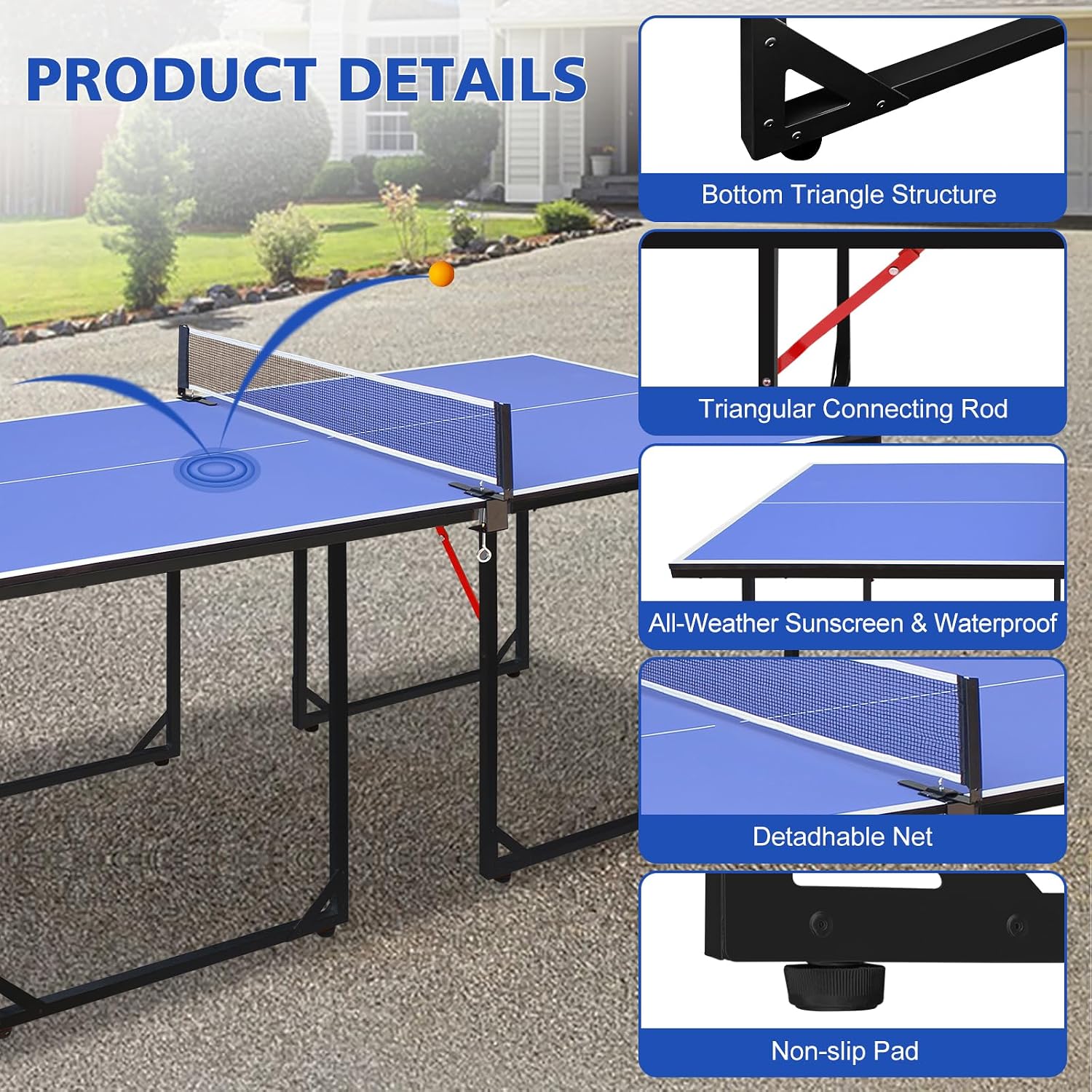 Foldable Ping Pong Table Portable 4.5FT/6FT/9FT Indoor MDF Table Tennis Table Multi-Purpose Family Game Table with Net, 2 Paddles and 3 Balls for Kid Teenager Adult
