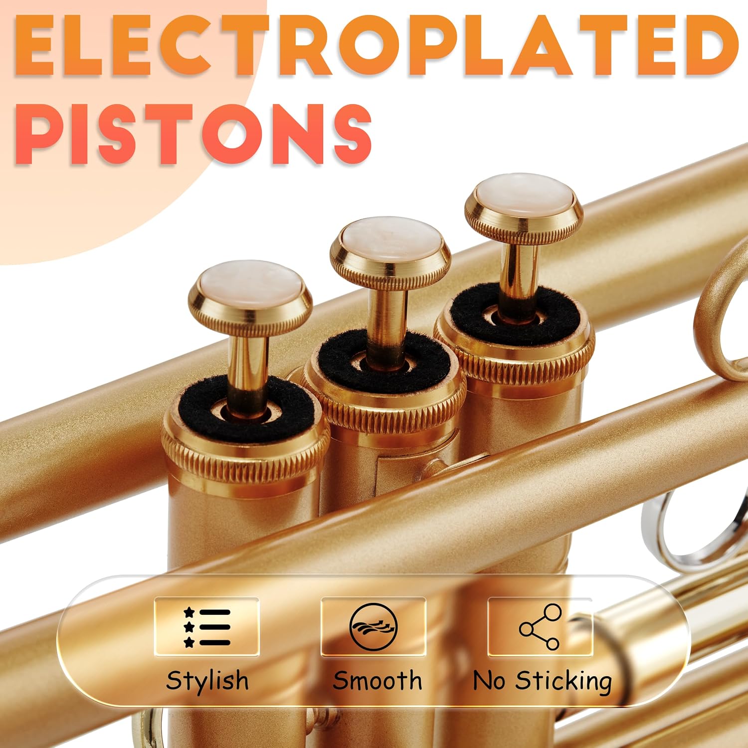AKLOT Weighted Leadpipe Bb Trumpet: Satin Gold, Mouthpiece Booster, 7C Mouthpiece*2, Beginner & Intermediate Standard Trumpet Instrument, Trompeta Musicales with Hard Case, Lesson Book, Cleaning Kit