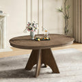 LUMISOL 42'-58' Extendable Round Dining Table for 4-6, Farmhouse Kitchen Table with Distressed Finish and Sturdy Crossed Legs, Wood Dinner Tables for Kitchen, Dining Room, Espresso