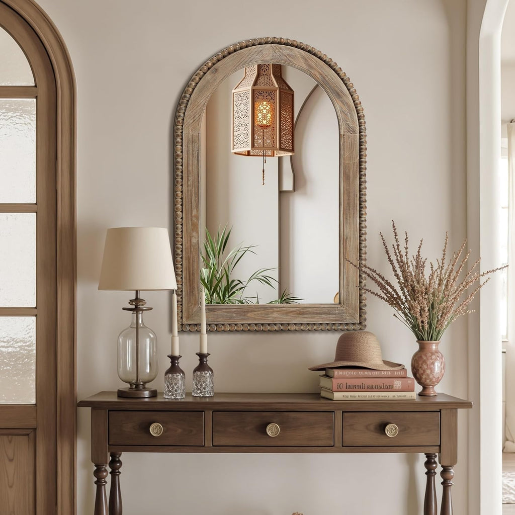 LuxenHome Arch Wall Mirror, 26'x40' Wood Framed Wall Mirrors, Farmhouse Decorative Wooden Mirror, Accent Entryway Wall Mirror, Wall Mounted Mirror Living Room Wall Decor