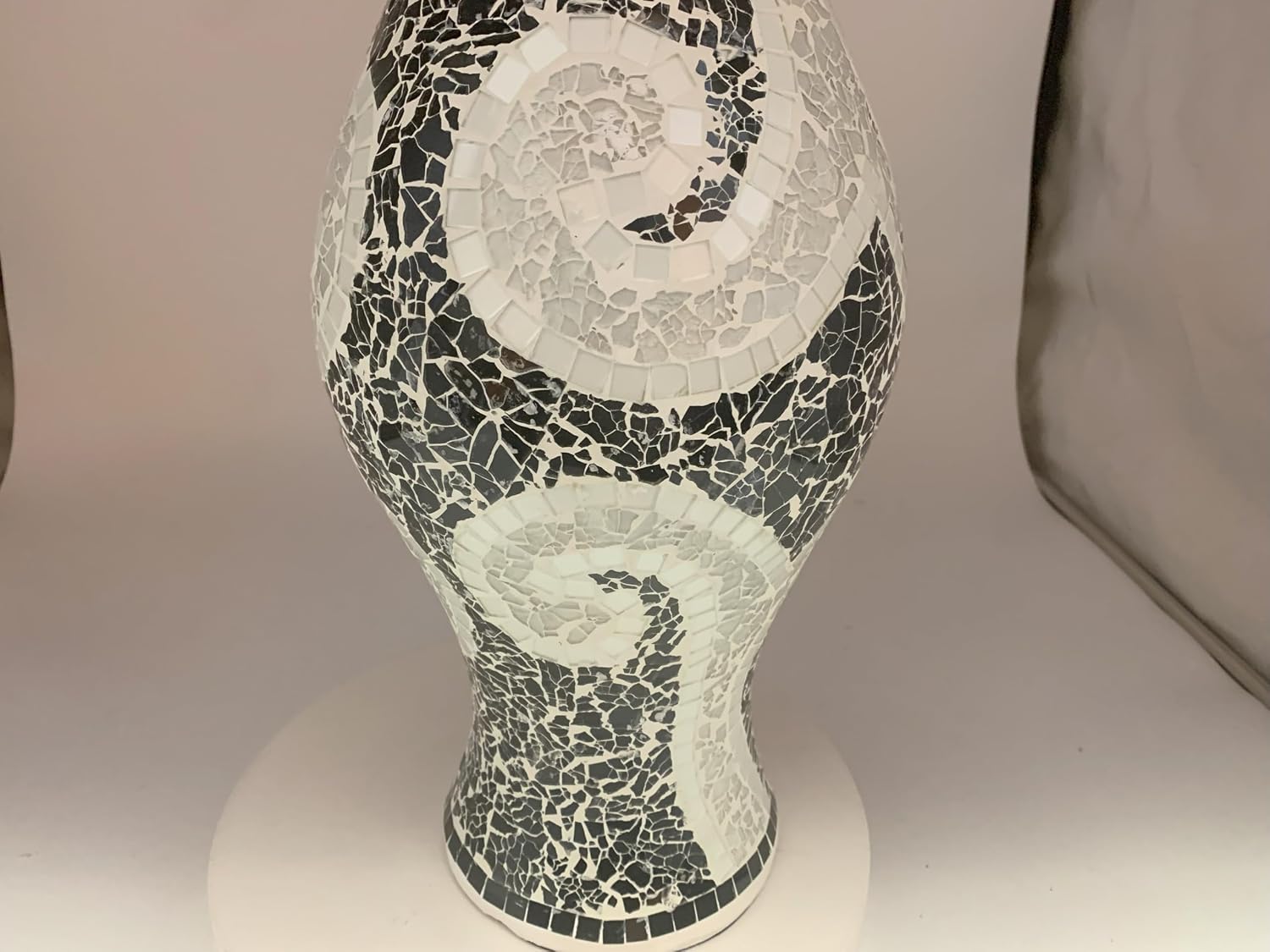 Floor Vase, 18 Inch Mosaic Vase – Tall Cylinder Made of Terracotta with Black and White Glass Mosaic Pieces – Handcrafted Decorative Home Décor Accent Piece for Bedroom, Living Room, Office