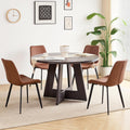 47 inch Round Dining Table Set for 4 with Chairs Kitchen Table and Chairs Set Mid-Century Modern Round Wood Kitchen Tables with Upholstered Synthetic Leather Chairs Set of 4