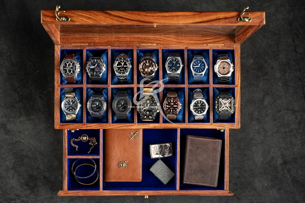 Royal Craft Expertise® 14-Slot Premium Wooden Watch Box with Drawer – Luxury Watch Organizer for Men | Handcrafted Rosewood Case with Velvet Lining | Large Capacity for Collectors - Best Gift for him