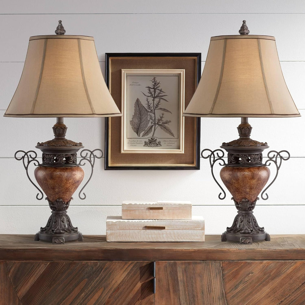 Regency Hill Bronze Crackle 31 1/2' Tall Large Urn Traditional End Table Lamps Set of 2 Brown Living Room Bedroom Bedside Nightstand House Office Home Reading Kitchen Entryway Console