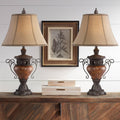 Regency Hill Bronze Crackle 31 1/2' Tall Large Urn Traditional End Table Lamps Set of 2 Brown Living Room Bedroom Bedside Nightstand House Office Home Reading Kitchen Entryway Console