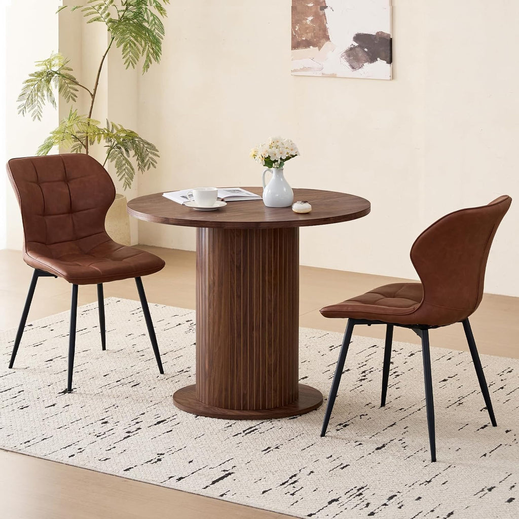 35.5' Round Dining Table for 2, Modern Small Pedestal Kitchen Table, Space Saving, for Apartment Dining Living Room