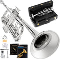 AKLOT Hand-Hammered Bell Bb Trumpet: Smooth Valve Action, Clear-Lacquered Brass Body, Standard Trumpet Beginner Set with Leather Case, Lesson Book, Trumpet Mute, Mouthpiece, Cleaning Kit (SNR-BrzSS)