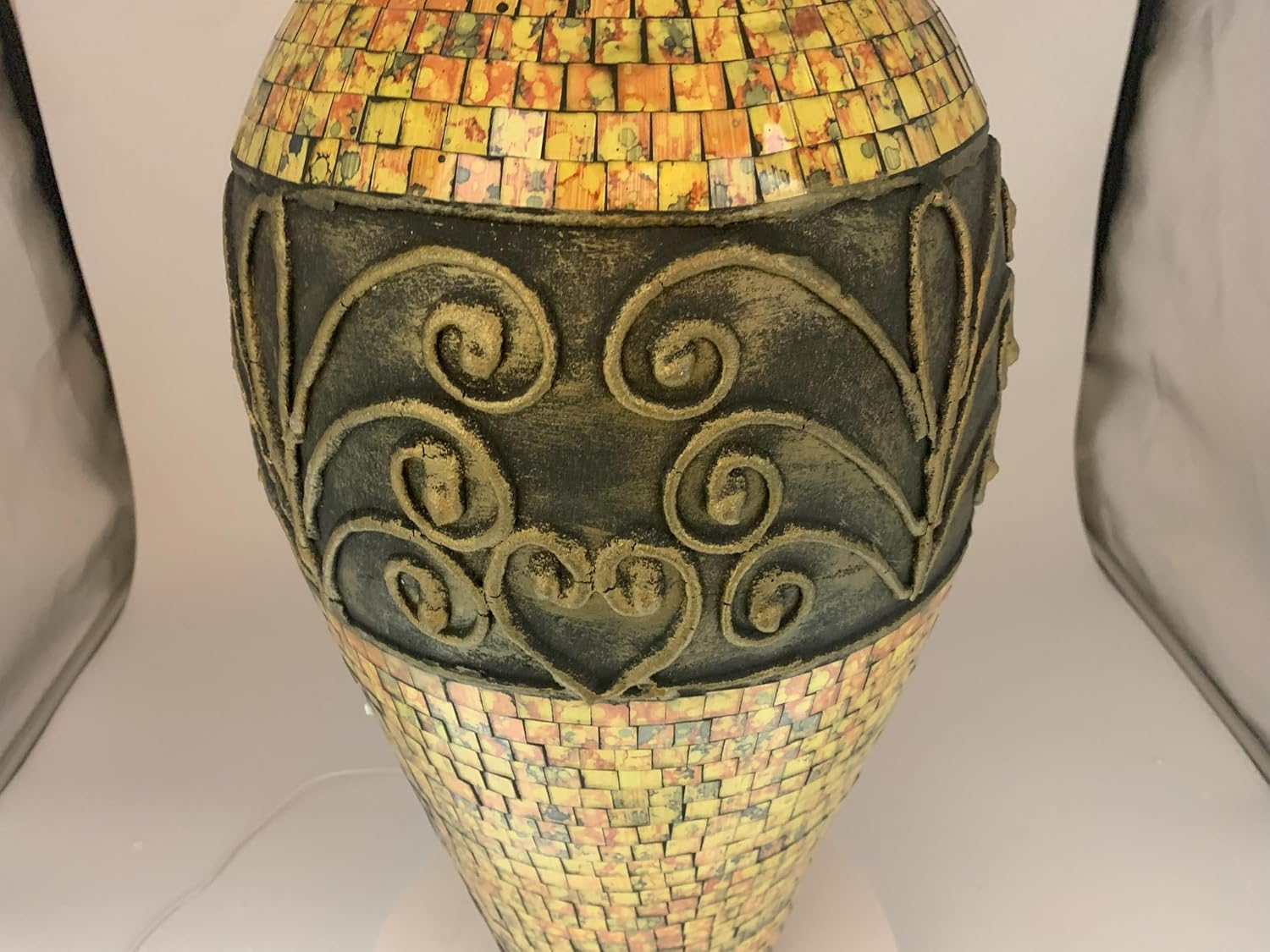 Floor Vase, 24 Inch Mosaic Vase – Tall Cylinder Made of Terracotta with Yellow and Orange Glass Mosaic Pieces – Handcrafted Decorative Home Decor Accent Piece for Bedroom, Living Room, Office