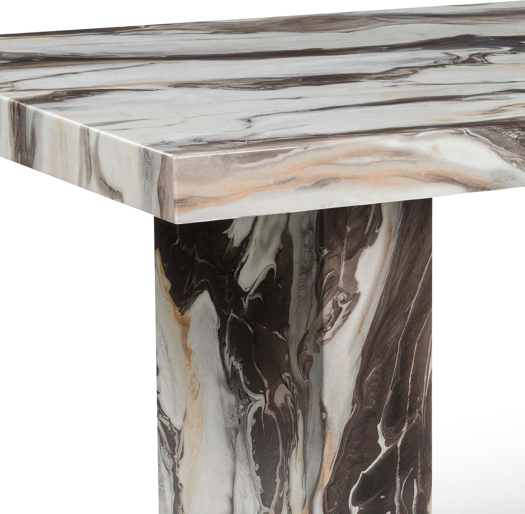 Roundhill Furniture Cavira Modern Faux Marble Dining Table with Double Pedestal Base