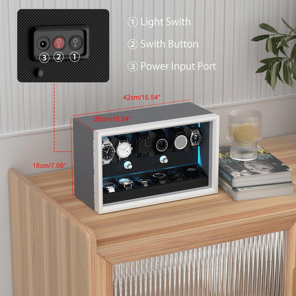 XTELARY Lockable Automatic Watch Winder - 4/6/8/12 Watch Storage, 4 Rotation Modes, Quiet Motor, Backlight