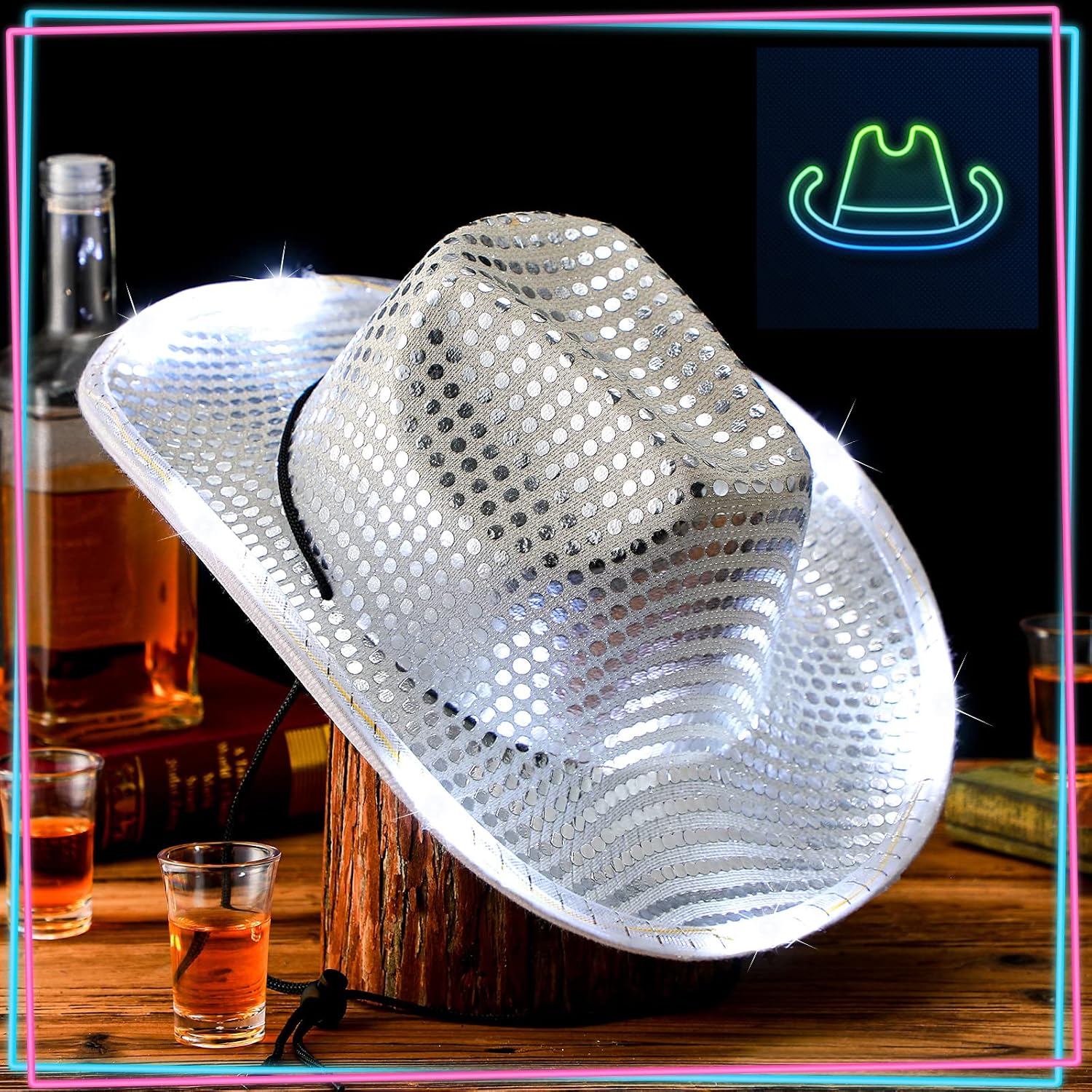 Tisancy 20 Pack Lights Cowboy Cowgirl Hat LED Flashing Light Up Hat for Western Bachelorette Party Wedding Bridal