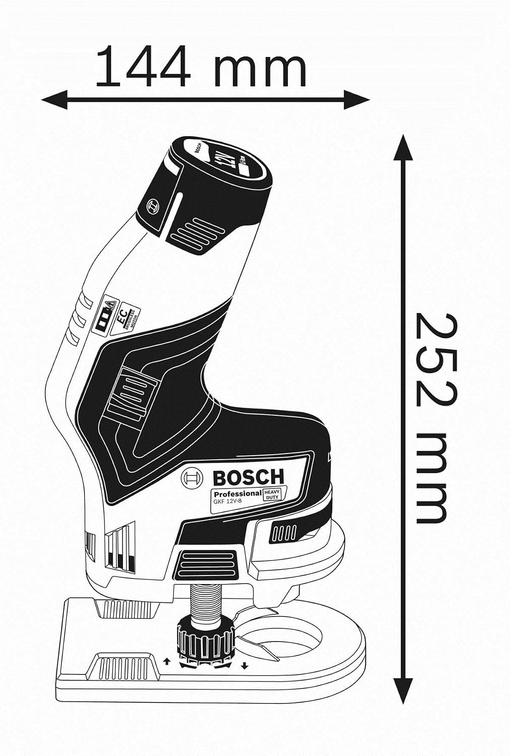 Bosch Professional 12V System GKF 12V-8 cordless palm router (routing head shaft: 8 mm, without battery/charger)