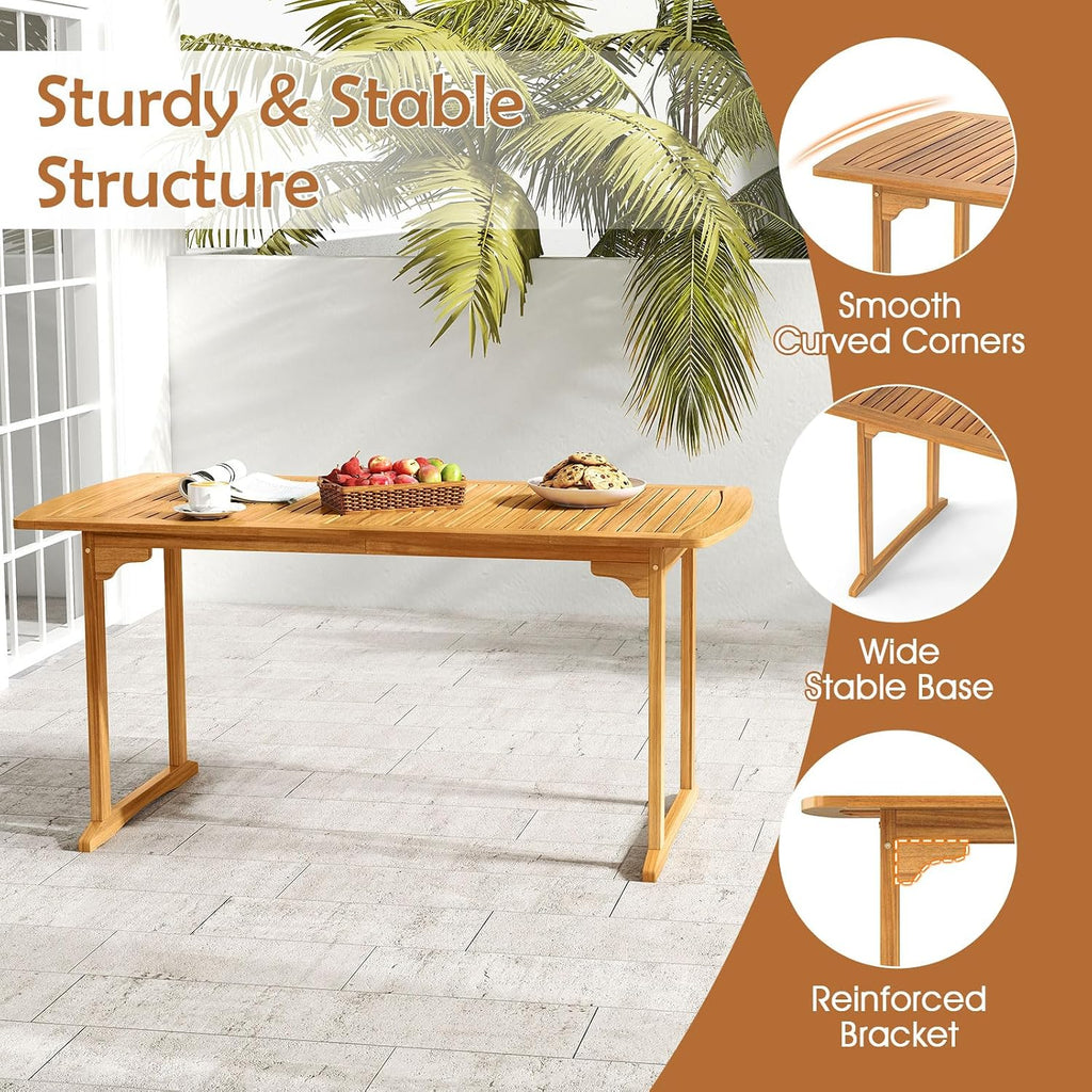 HAPPYGRILL Outdoor Wooden Dining Table for 4-6 People, Acacia Wood Table with Umbrella Hole, for Backyard Patio Deck Porch