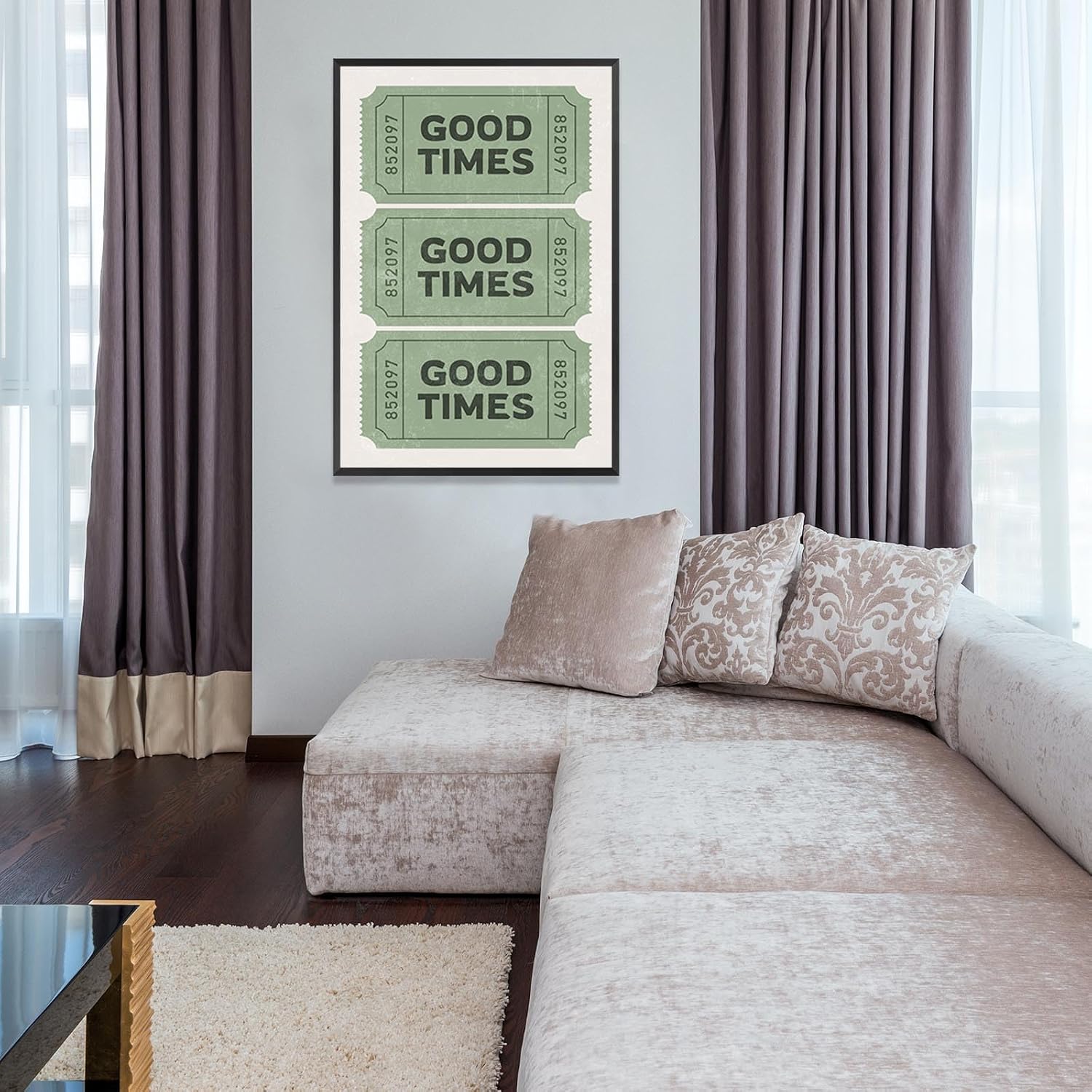 Vintage Funky Green Good Times Ticket Wall Art Print Poster Retro Preppy Room Aesthetic Canvas Wall Art Prints For College Dorm Bathroom Apartment Wall Decor 24x36in Framed