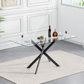 51.2' Glass Dining Table, Modern Kitchen Table for 4-6 People, Contemporary Rectangular Dining Room Dinner Tables with Clear Glass Top & Black Metal X Legs for Kitchen Apartment