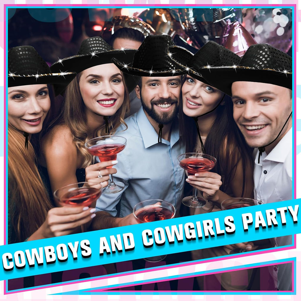 Tisancy 20 Pack Lights Cowboy Cowgirl Hat LED Flashing Light Up Hat for Western Bachelorette Party Wedding Bridal