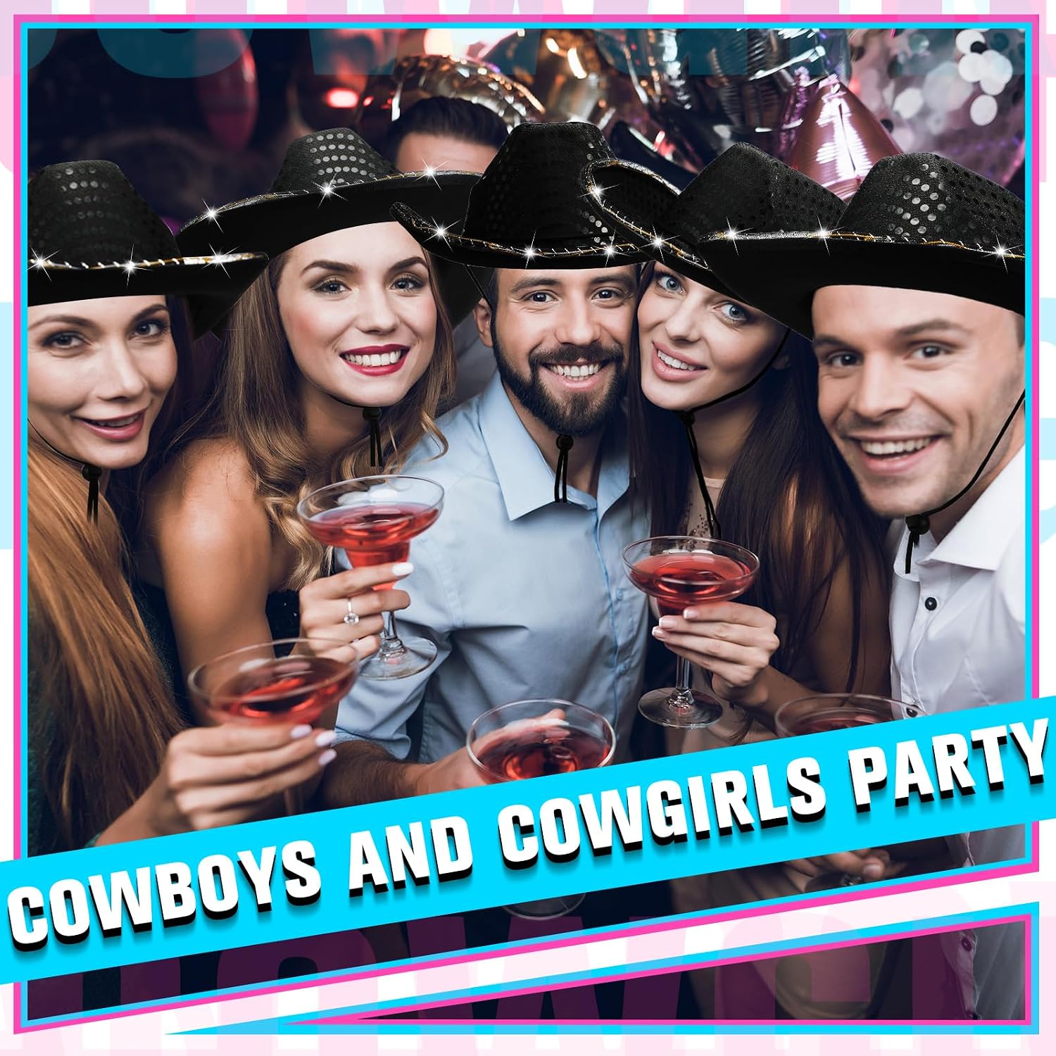 Tisancy 20 Pack Lights Cowboy Cowgirl Hat LED Flashing Light Up Hat for Western Bachelorette Party Wedding Bridal