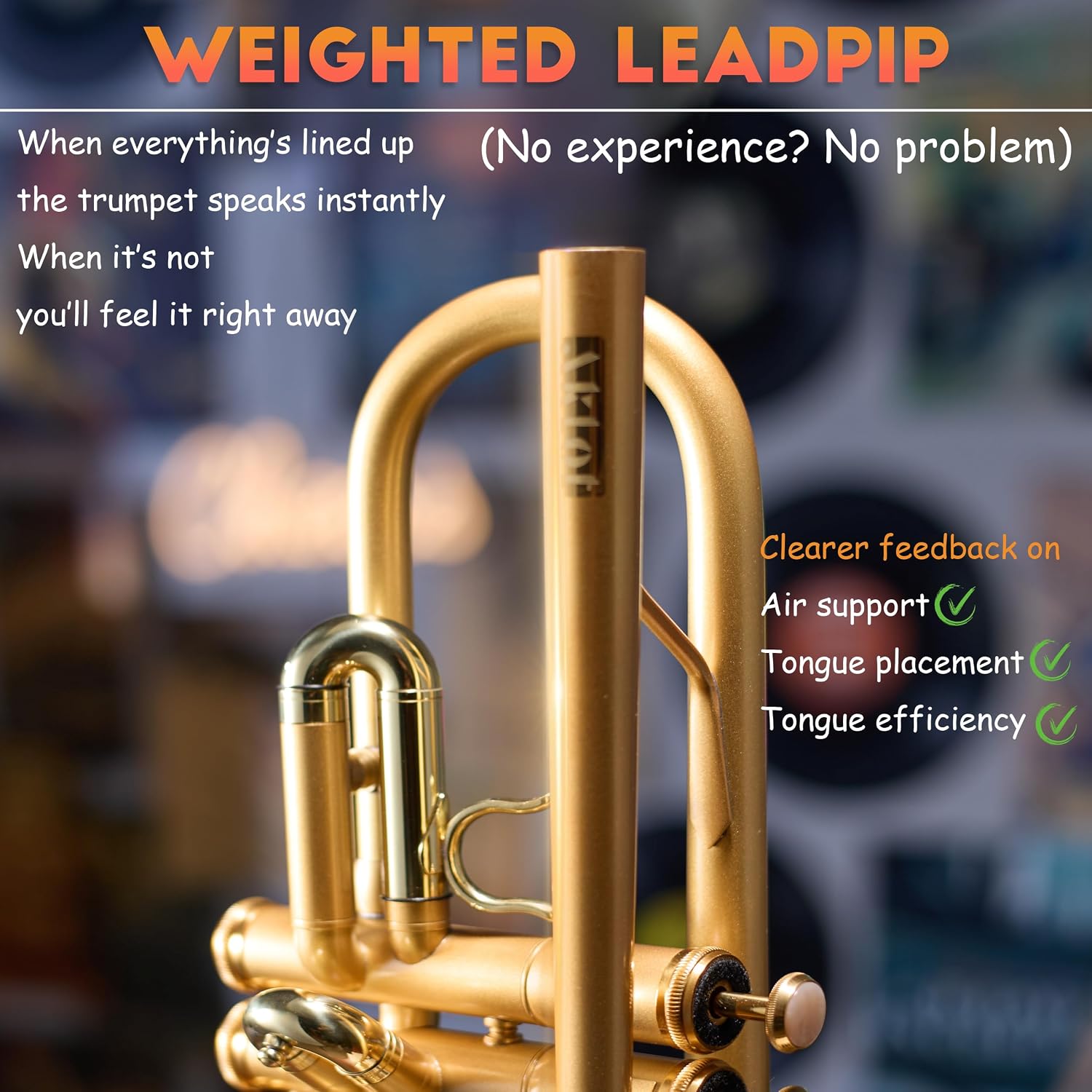 AKLOT Weighted Leadpipe Bb Trumpet: Satin Gold, Mouthpiece Booster, 7C Mouthpiece*2, Beginner & Intermediate Standard Trumpet Instrument, Trompeta Musicales with Hard Case, Lesson Book, Cleaning Kit
