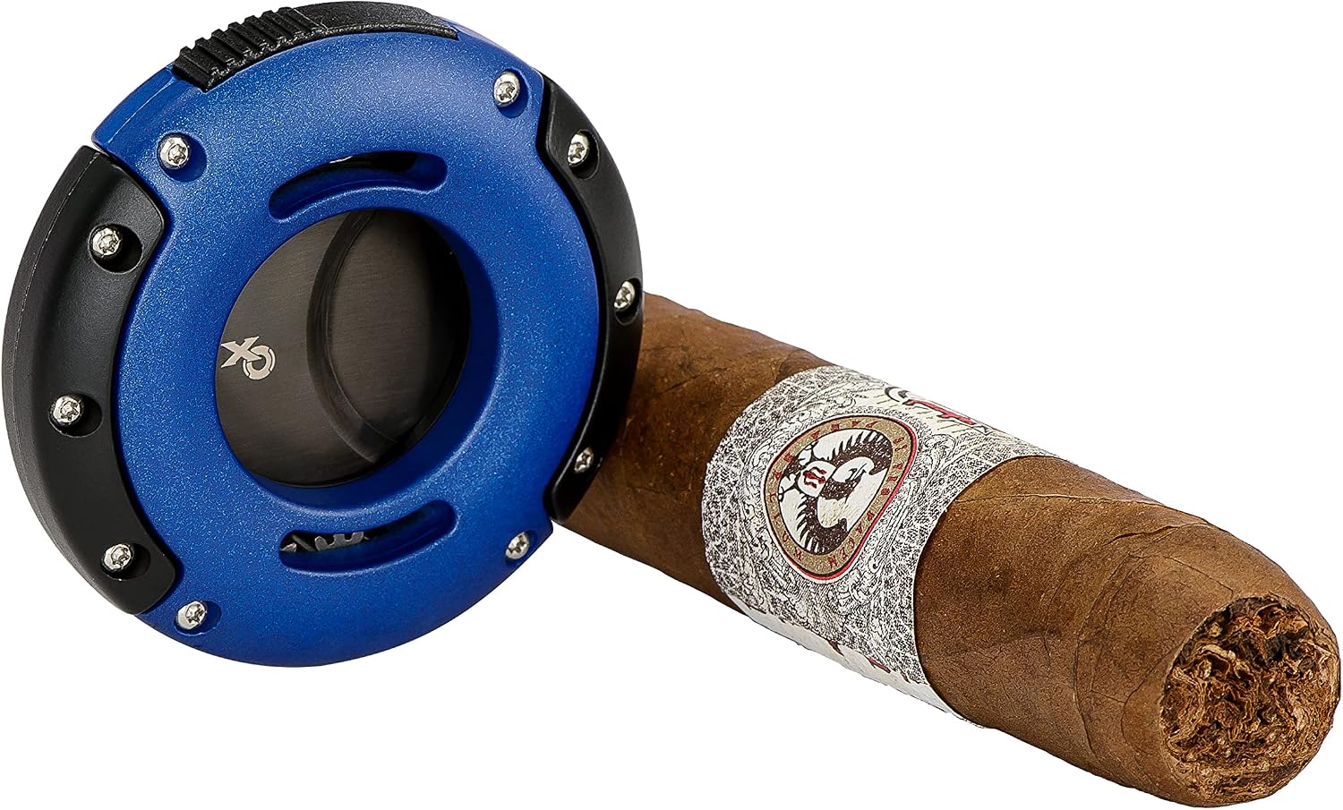 Xikar XO Double Guillotine Cigar Cutter, Dual Stainless Steel Blades, 64 RG, Black and Blue with Black Blades