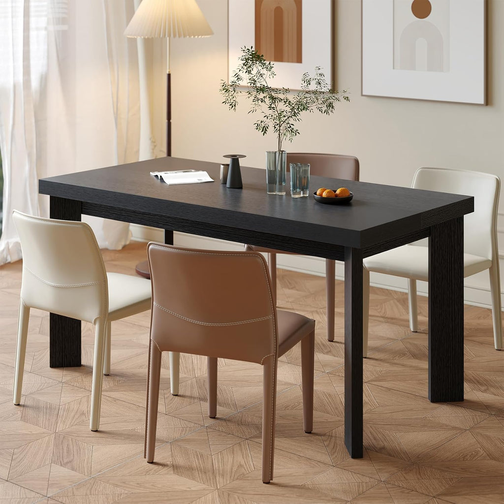Bigbiglife 63 Inch Dining Table for 6, Indoor Outdoor Dining Table with Wood Legs, Kitchen Table with Large Tabletop, Rectangular Dinner Table for Dining Room, Living Room, Kitchen, Black
