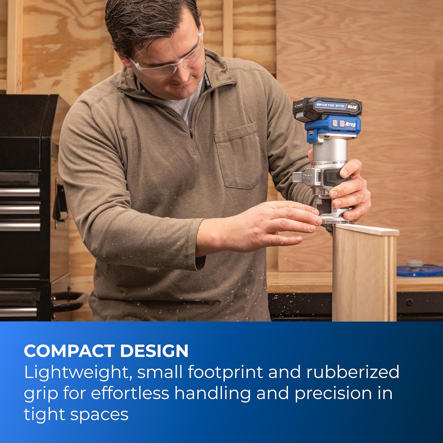 Kreg 20V Ionic Drive 1/4 Inch Trim Router - Cordless 20V for Woodworking - Micro-Adjustment Trim Tool - Dual LED Lights - Precise Electric Handheld Router - Bare Tool - KPTRT025A