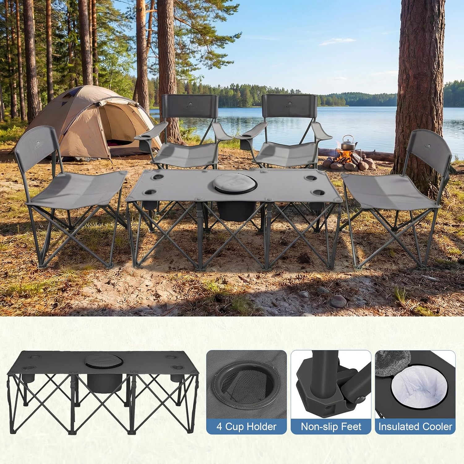 Camping Chair Set of 3, Outdoor Folding Camping Chairs for Heavy People with Cup Holder & Carry Bag,Collapsible Chair Include One Sofa Chair and Two Single Chair,Support up to 500lbs