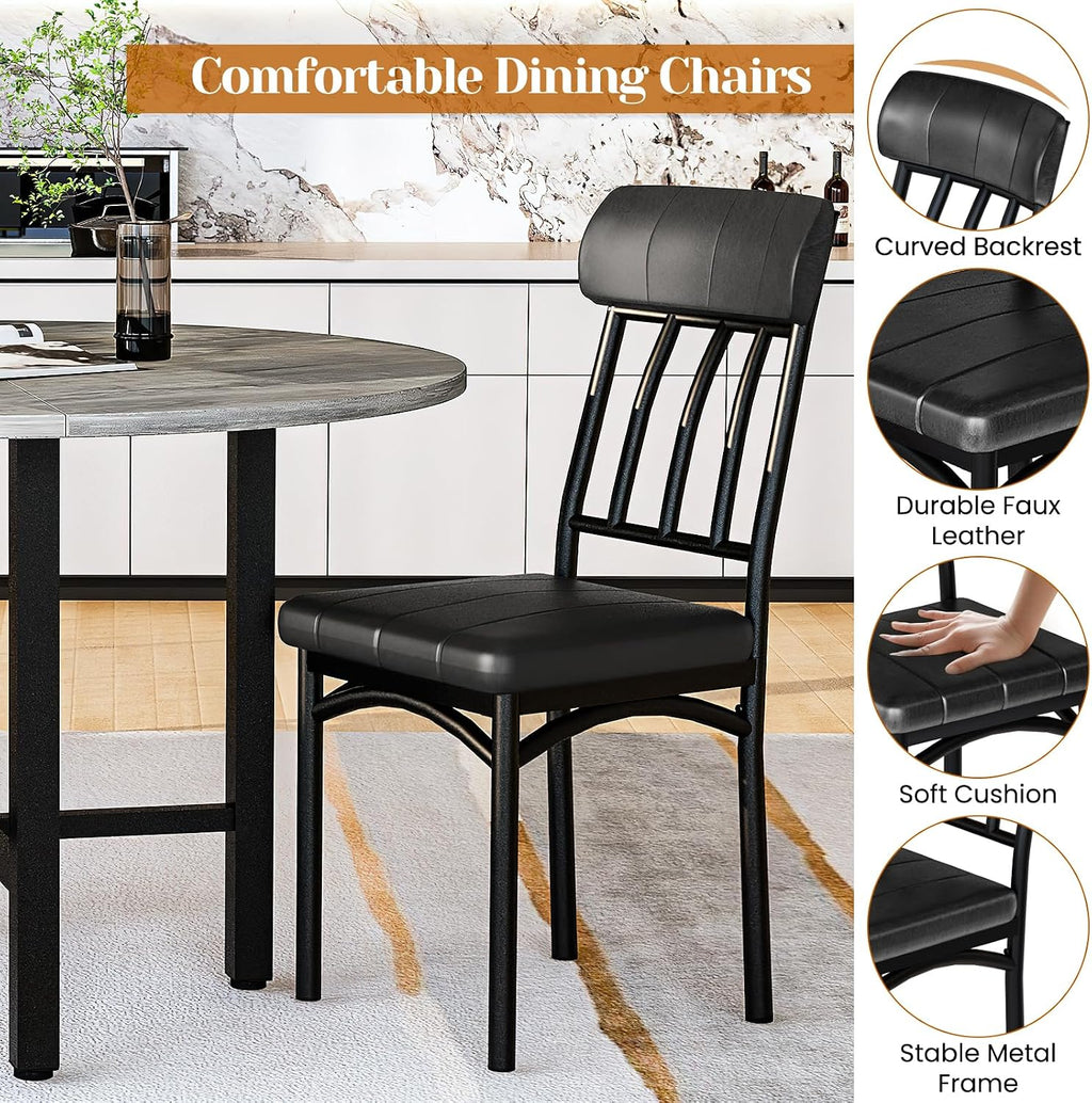 AWQM Round Dining Table Set for 4, Wood Circle Kitchen Table and Chairs Set for 4, Modern Dining Room Sets with 4 Faux Leather Chairs, Round Dinner Table for Small Space, Grey