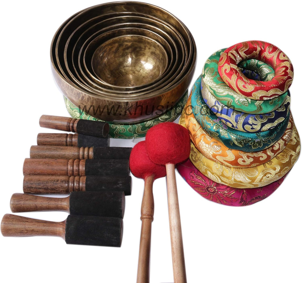Singing Bowl set of 7,Antique~ Hand hammered Seven chakra Singing Bowls,for chakra healing, meditation, Zen-practice .Crafted in Nepal.