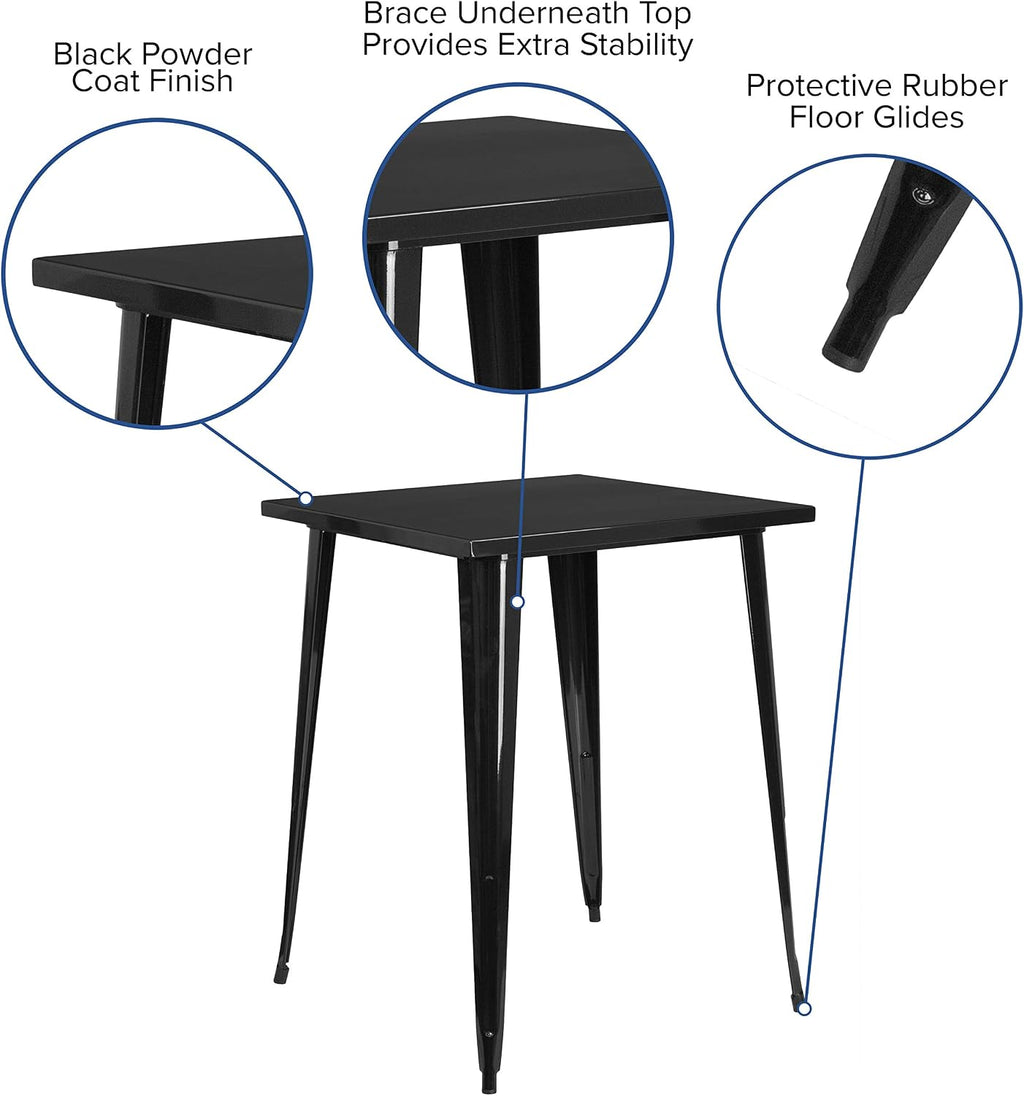 EMMA + OLIVER Commercial Grade 31.5' Square Black Metal Indoor-Outdoor Bar Height Table