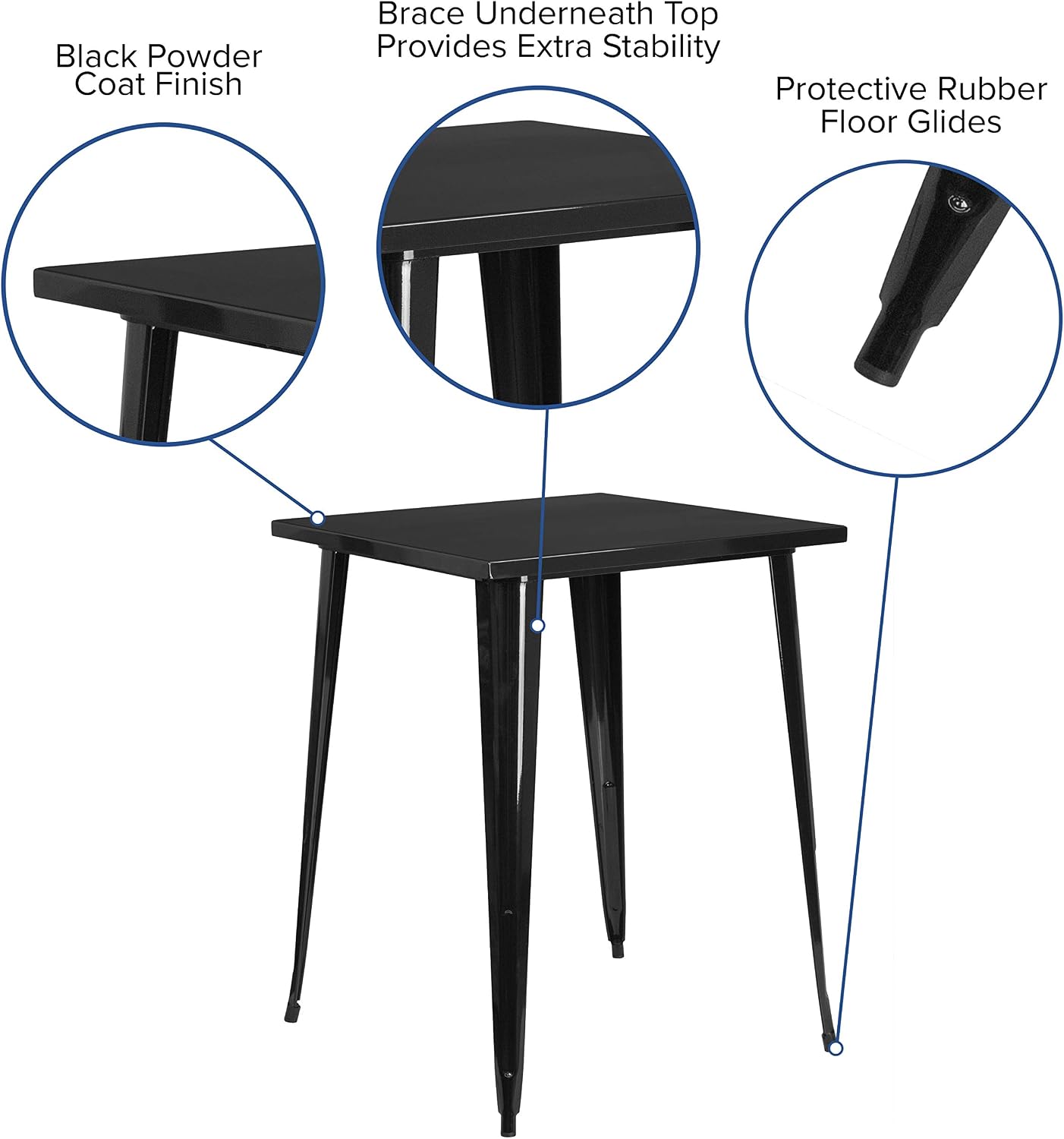 EMMA + OLIVER Commercial Grade 31.5' Square Black Metal Indoor-Outdoor Bar Height Table