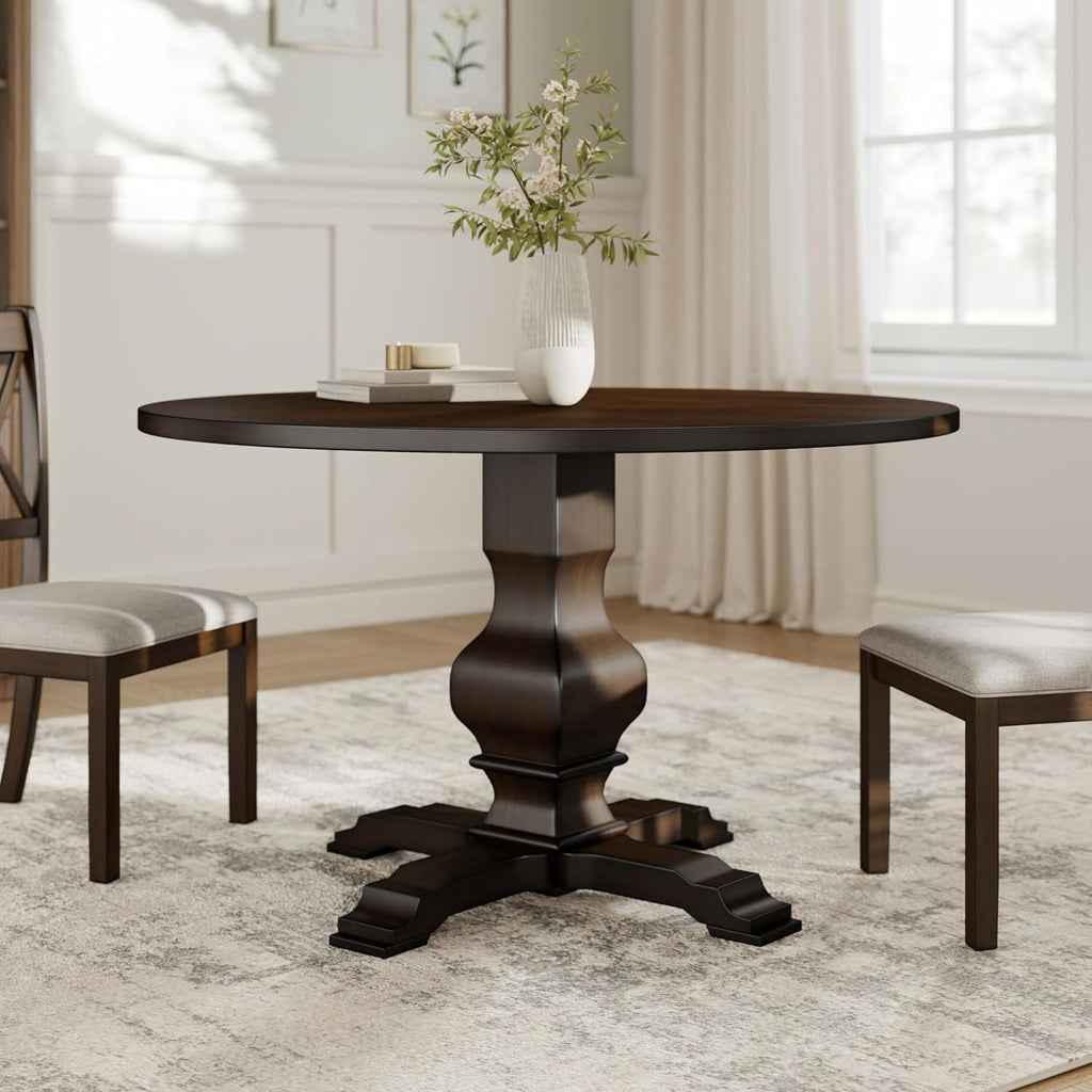Roundhill Furniture Havre Pedestal Base Round Dining Table, Espresso