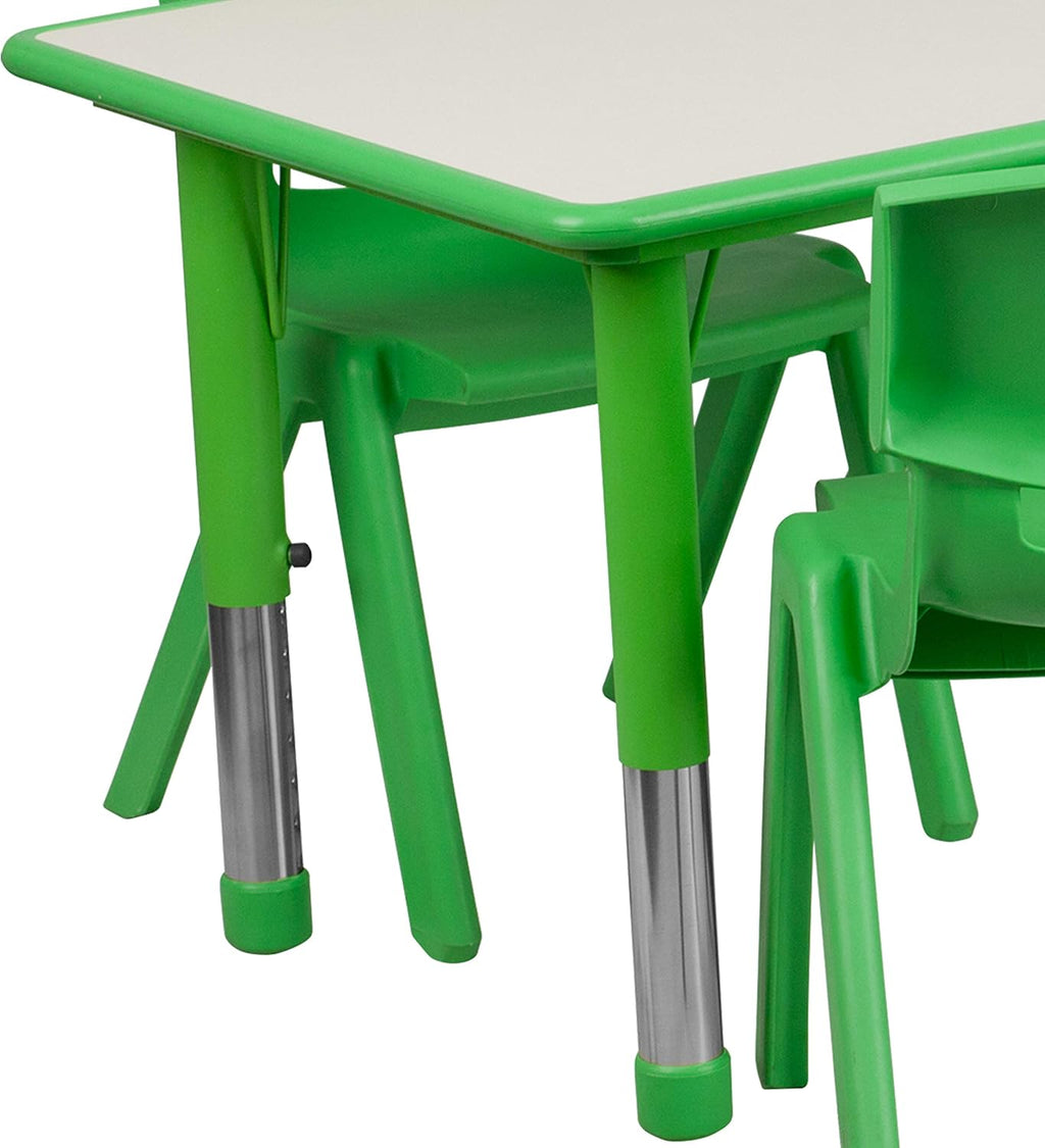 EMMA + OLIVER 23.625' W x 47.25' L Green Plastic Activity Table Set-6 Chairs
