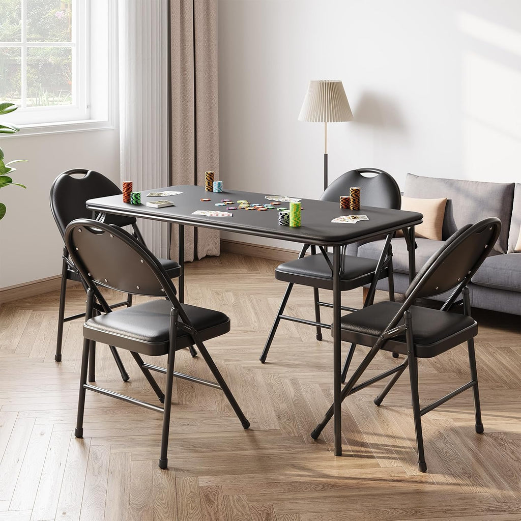 Garvee Portable Folding Table and Chairs Set with Metal Legs and Thicken Padded Cushion, No Assembly Required, for Events, Dining Room, Living Room, Office, Camping,