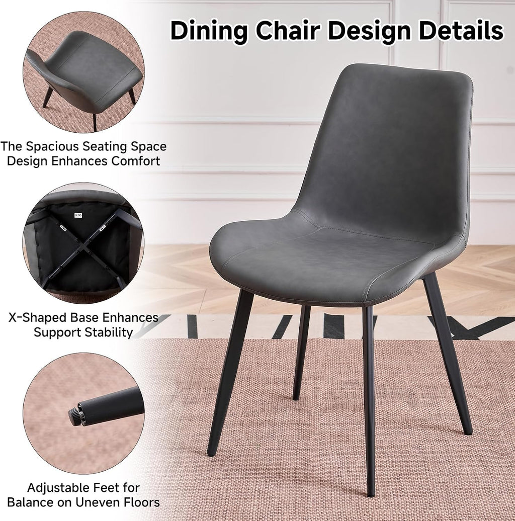 47 inch Round Dining Table Set for 4 with Chairs Kitchen Table and Chairs Set Mid-Century Modern Round Wood Kitchen Tables with Upholstered Synthetic Leather Chairs Set of 4