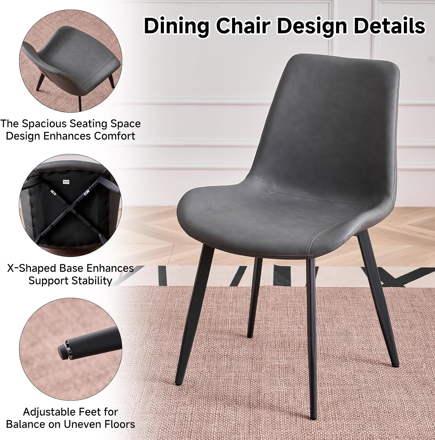 47 inch Round Dining Table Set for 4 with Chairs Kitchen Table and Chairs Set Mid-Century Modern Round Wood Kitchen Tables with Upholstered Synthetic Leather Chairs Set of 4
