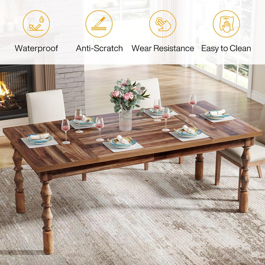 Tribesigns 62' Farmhouse Dining Table for 4-6 People, Large Rectangle Kitchen Table, Dinner Table Kitchen & Dining Room Furniture with Carved Turned Legs