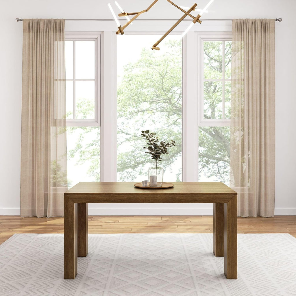 Plank+Beam 60 Inch Dining Table, Solid Wood Kitchen Table, Large Wooden Rectangular Dinner Table for Dining Room, Home Office, Living Room Furniture, Easy Assembly, Pecan Wirebrush