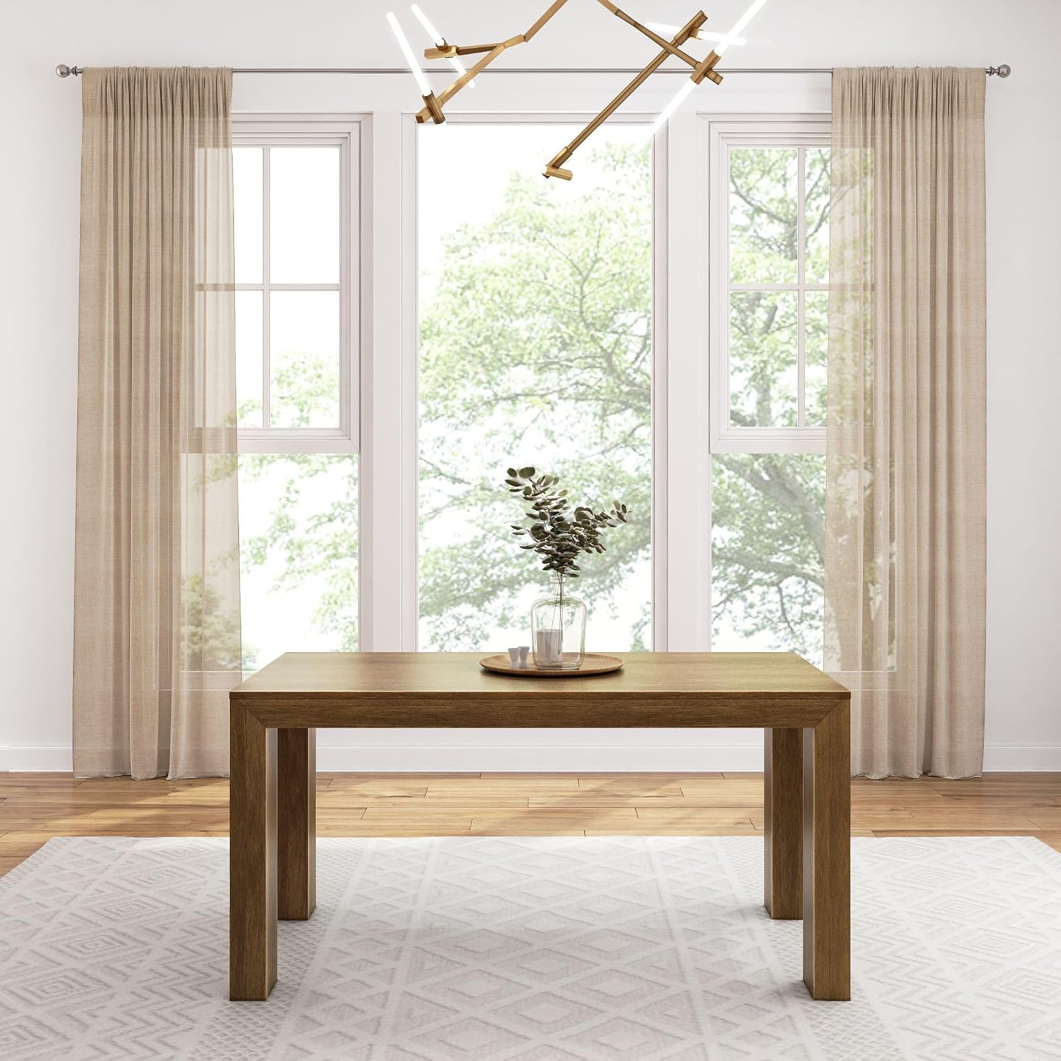 Plank+Beam 60 Inch Dining Table, Solid Wood Kitchen Table, Large Wooden Rectangular Dinner Table for Dining Room, Home Office, Living Room Furniture, Easy Assembly, Pecan Wirebrush