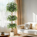GarveeHome Ficus Artificial Tree with Curved Trunk，6 ft Faux Plant Fake Silk Trees with White Pot, Fake Ficus Tree for Home Decor, Artificial Plants Indoor for Office Living Room
