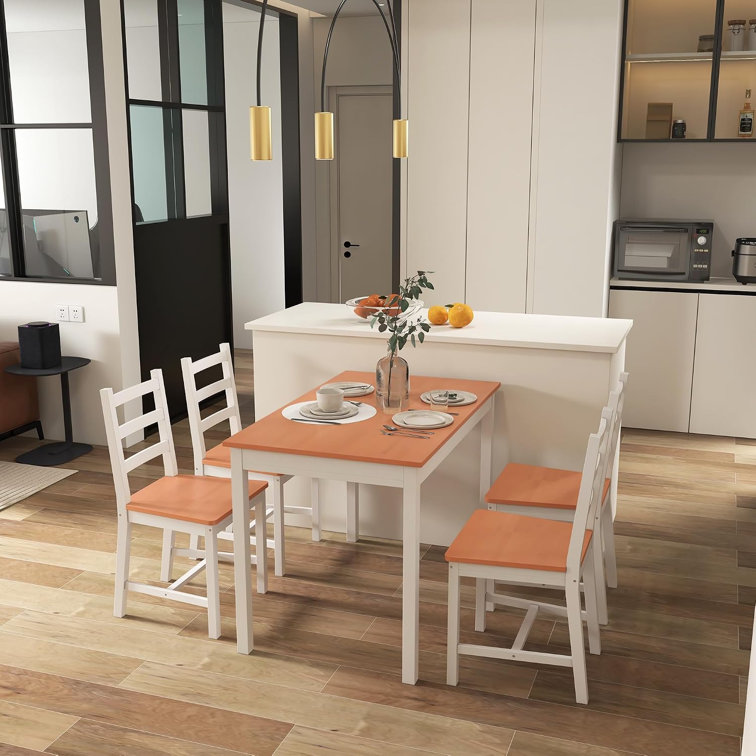 HOMCOM Dining Table Set for 4, 5 Piece Modern Kitchen Table and Chairs, Wood Dining Room Set for Small Spaces, Breakfast Nook, White