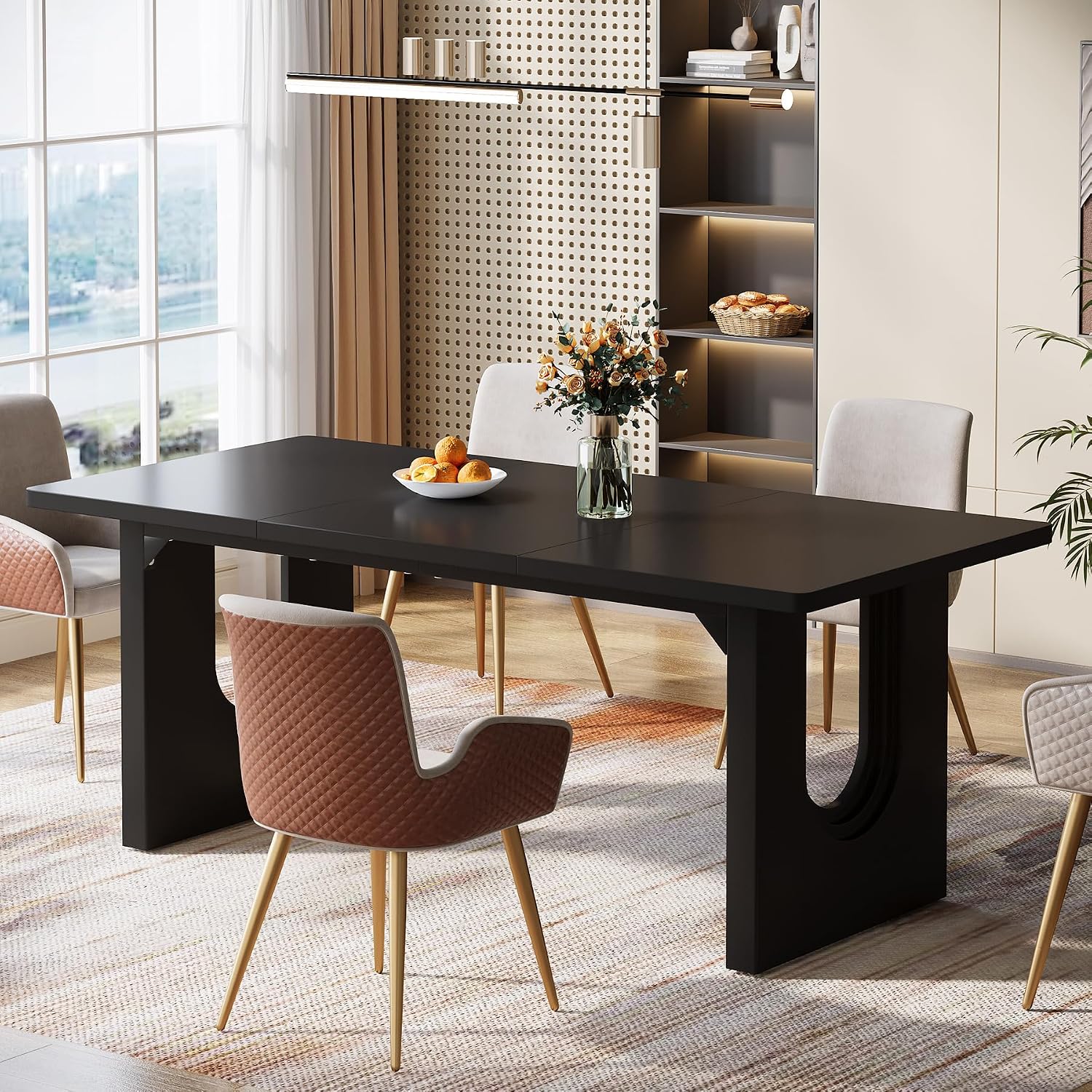Tribesigns Modern Dining Table for 6 to 8 People, 70.9' Long Rectangular Kitchen Table with Spacious Tabletop and Sturdy Heavy Duty Legs for Dining Room, Black