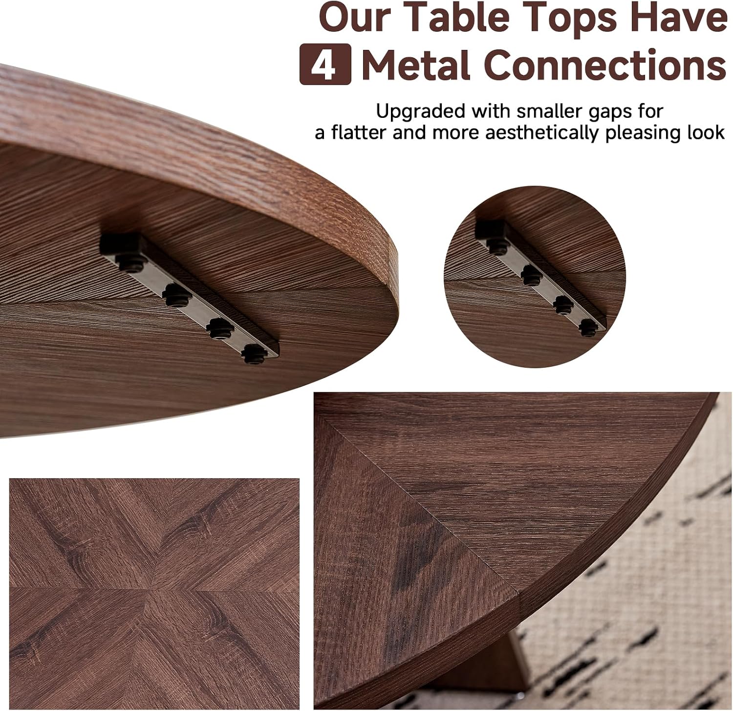 47' Round Dining Table Set for 4 with Chairs Circle Kitchen Table and Chairs Set Mid-Century Modern Chair with Metal Legs for Apartment Living Room(1 Walnut Table + 4 Beige Chairs)