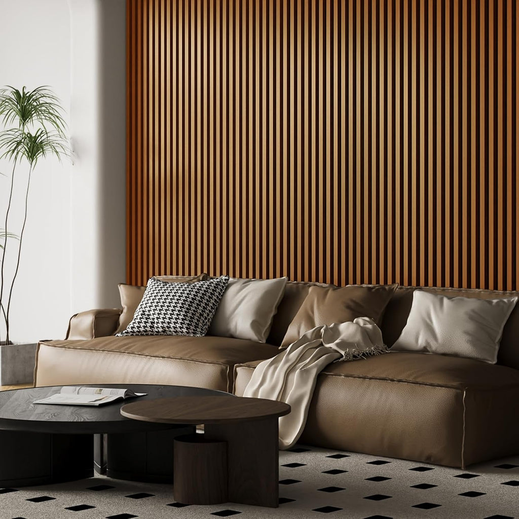 Art3d 2pcs-104 x 15.75in Slat Acoustic Panel for Wall and Ceiling, 3D Fluted Sound Absorbing Panel with Wood Finish, Teak